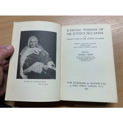 1932 "JUDICIAL WISDOM OF MR JUSTICE McCARDIE" 1ST EDITION HARDBACK BOOK (P3)