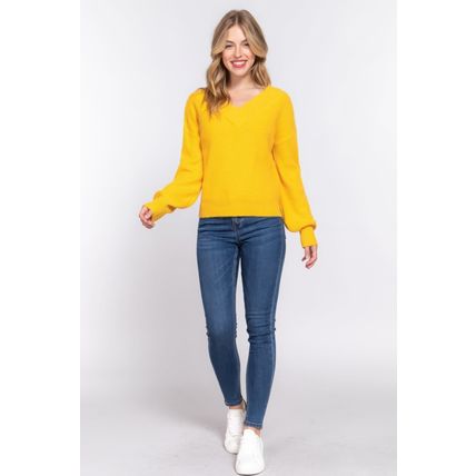 Women's Long Sleeve Double V Neck Sweater
