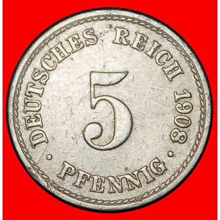 Ⰶ EAGLE (1890-1915): GERMANY ★ 5 PFENNIGS 1908A! PRUSSIA!★LOW START★NO RESERVE