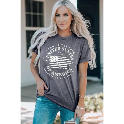 Gray United States Of America Flag Graphic Print T Shirt
