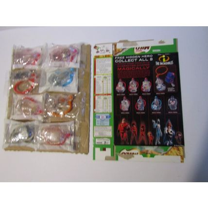 Nestle 2004 MILO The Incredibles Cereal Box empty Set of 8 Character Tags BNIP