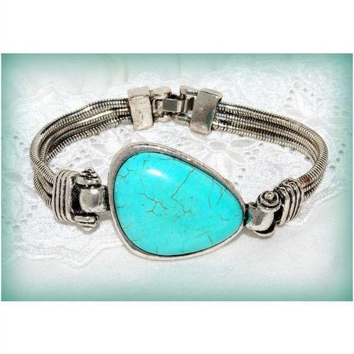 Tibetan Hill Tribe Silver Tone Turquoise Beads Bracelet Bangle Jewellery 1385