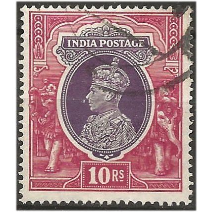 India 1937 SG262 10 Rupees Purple & Claret Fine Used . .. .