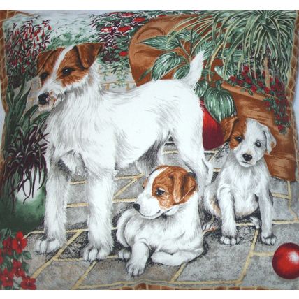 Jack Russel Mum and pups in the garden cushion pillow