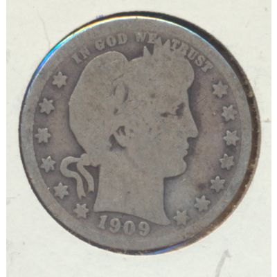 1909-P Barber 90% Silver U.S. Quarter, Circulated & Ungraded