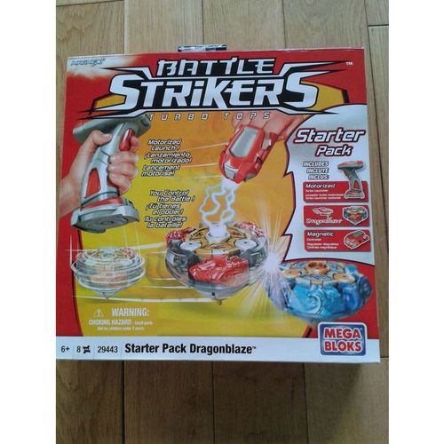 Battle Strikers Starter Pack Dragon Blaze Turbo Tops Mega Blocks Red – Brand New