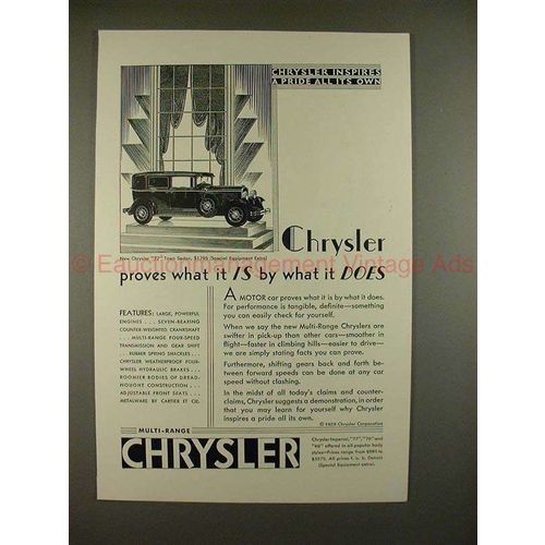 1930 Chrysler 77 Town Sedan Car Ad - Proves What It Is!