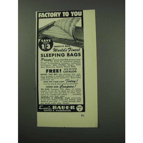 1959 Eddie Bauer Sleeping Bags Ad - Factory to You