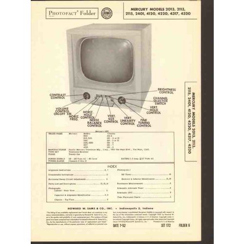 MERCURY model 2013 113 15 401 4120 220 317 20 TV Sams Photofact manual
