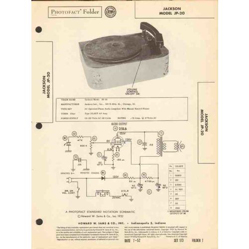 JACKSON model JP-20 phonograph record player Sams Photofact manual
