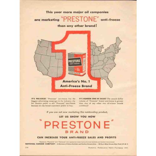NATIONAL CARBON COMPANY 1955 marketing PRESTONE anti-freeze vintage ad