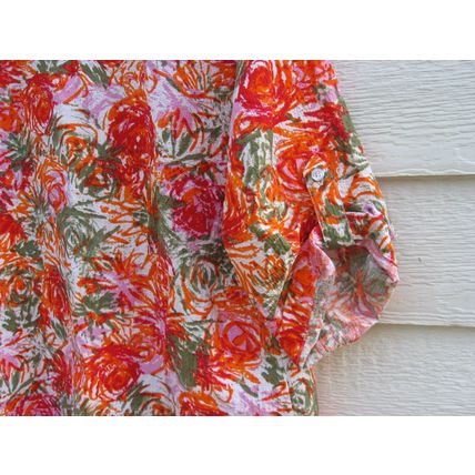 Rebecca Malone Floral Blouse Large L 44 Chest Bright Flowers Button Down Top