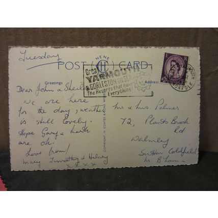 VENETIAN WATERWAYS, GT. YARMOUTH, NORFOLK used vintage postcard 1966 pm =