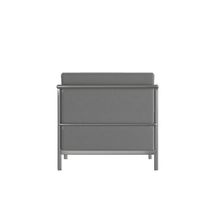 Stainless Exo-Frame French-Swiss Chair White Cognac Gray Leather-Soft Commercial