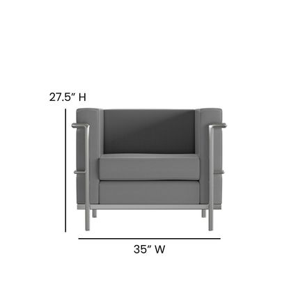 Stainless Exo-Frame French-Swiss Chair White Cognac Gray Leather-Soft Commercial