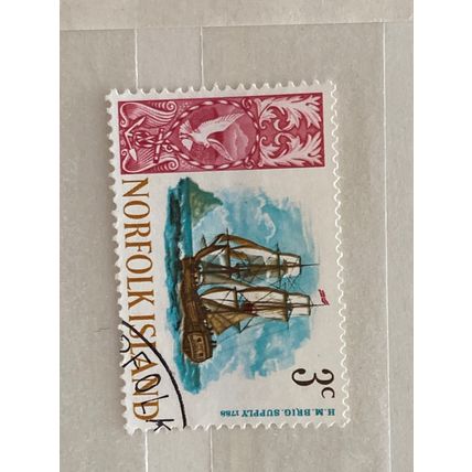 Norfolk 1967 QEII 3c HMS Supply brigantine Used SG 78 stamp ship boat