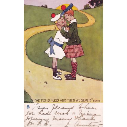 Burns Scottish Kissing Fond Kiss Then We Sever Comic Poet Old Postcard