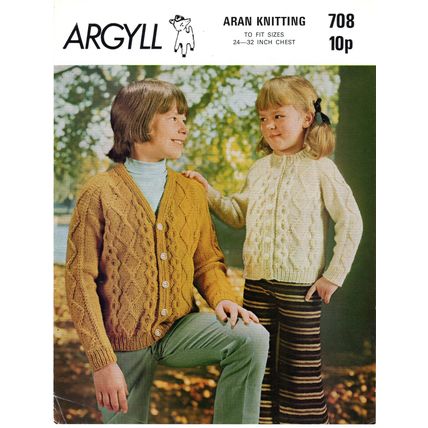 Argyll 708 Aran Children's cardigans Vintage Knitting pattern