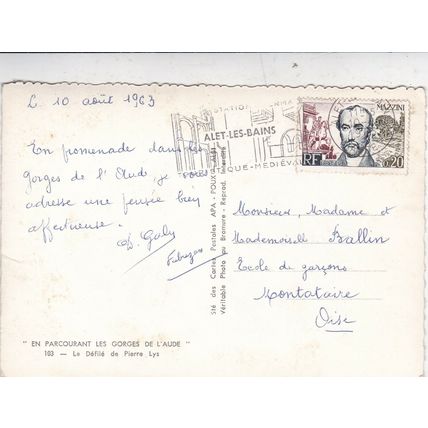 En Parcourant Les Gorges de LAude France postcard posted 1963 VGC
