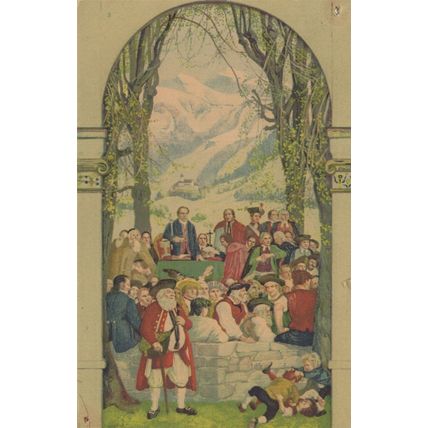 Switzerland Costume Drinking Alcohol 1918 WW1 Painting Postcard