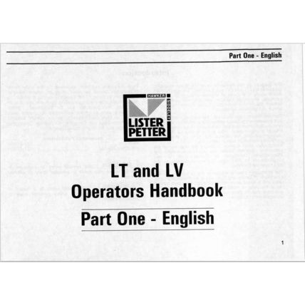 Lister Petter LT LV Operators Handbook 1991 02708186 PDF
