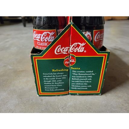 6x Pack Coca Cola Christmas 1997 Santa Green Glass Bottle Painted Label Full 8oz