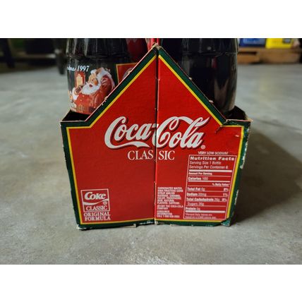 6x Pack Coca Cola Christmas 1997 Santa Green Glass Bottle Painted Label Full 8oz