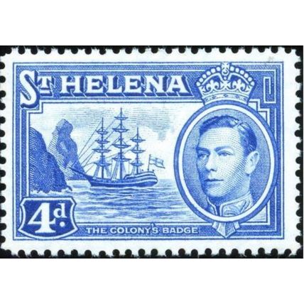 St Helena KGVI 1940 4d Ultramarine Mounted Mint MM SG 135b badge postage stamp