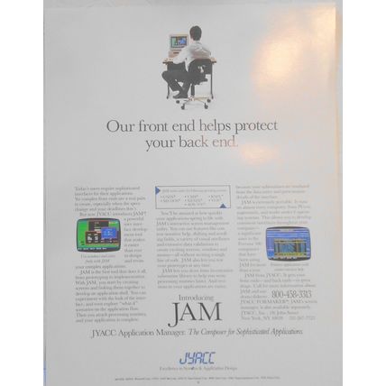 "Our front end helps protect your back end" - JAM by JYACC promo flyer, 1988.