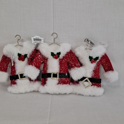 NEW Lot 3 SANTA SUITS 6" Christmas ORNAMENTS Holiday Time Mrs Claus Jacket