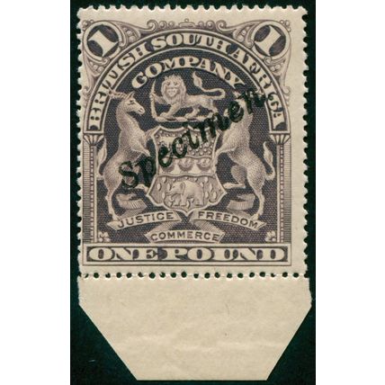 Rhodesia 1901 £1 greyish red-purple Perf 15½ SPECIMEN SG90s never hinged