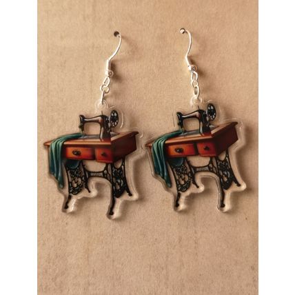 Acrylic Vintage Sewing Machine Dangle Drop Earrings