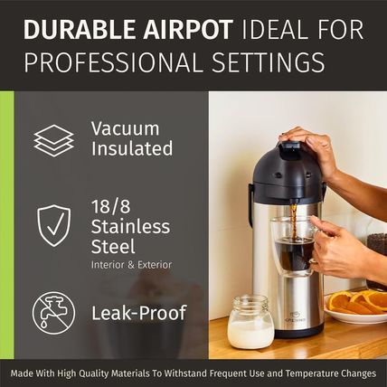 Coffee Carafe with Pump - 102Oz / 3L Airpot 12 Hours Large Carafe Hot Cocoa Disp