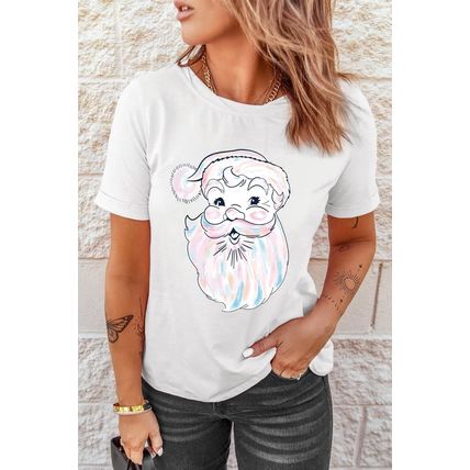 White Cute Santa Claus Graphic Casual Tee