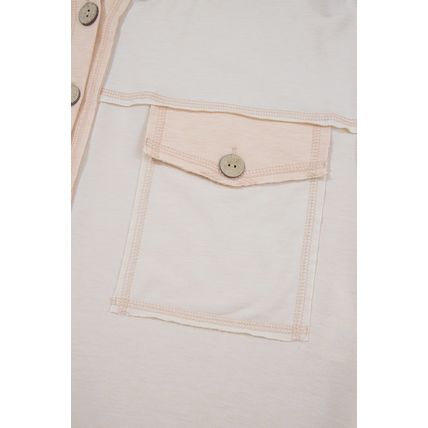 Beige Half Placket Chest Pockets Short Sleeve Wide Leg Jumpsuit
