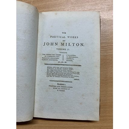 1795 "THE POETICAL WORKS OF JOHN MILTON" VOL 2 TINY ANTIQUE BOOK (P2)