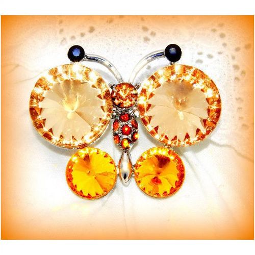 Bright Amber Colour Crystal Butterfly Moth Brooch Jumper Clasp Pin Jewellery 463