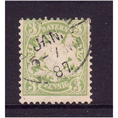 GERMANY STATES BAVARIA 1881 3pf YELLOW GREEN SG90 FINE USED