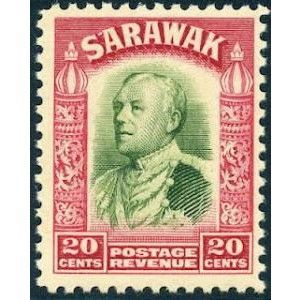 Sarawak KGV 1934 20c Green & Carmine Mounted Mint MM SG 116 stamp charles brooke