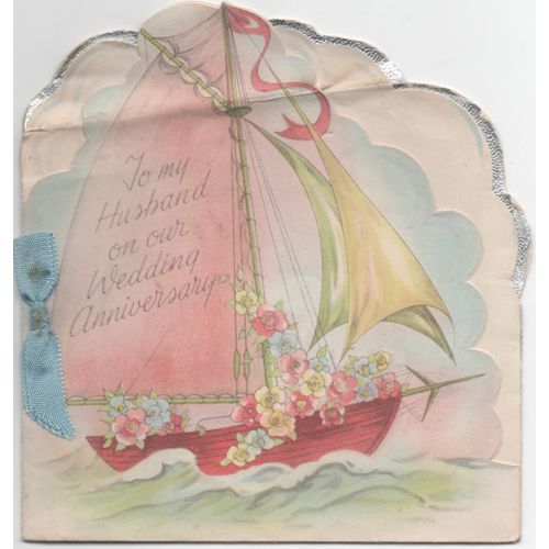 50's AM Davis & Co Card To my Husband on Our Wedding Anniversary Yacht