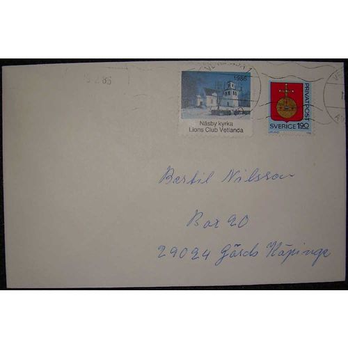 Sverige / Sweden - Envelope cancelled with Facit #1404 + cinderella (Lions)