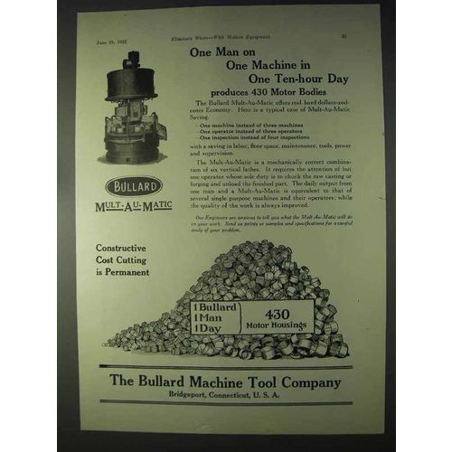 1922 Bullard Mult-Au-Matic Ad - One Man on One Machine