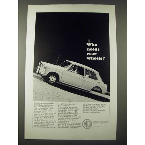 1965 MG Sports Sedan Ad - Who Needs Rear Wheels?