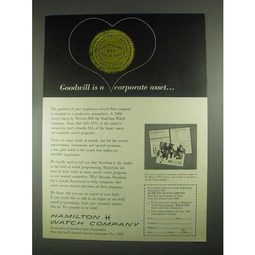 1967 Hamilton Watch Company Ad - Goodwill is Asset