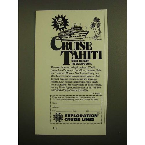 1988 Exploration Cruise Line Ad - Cruise Tahiti