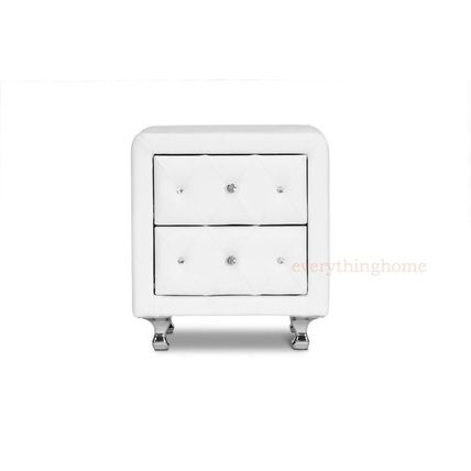 Nightstand Faux Leather Crystal Tufted Foam Padded Upholst. White, Black Or Pink
