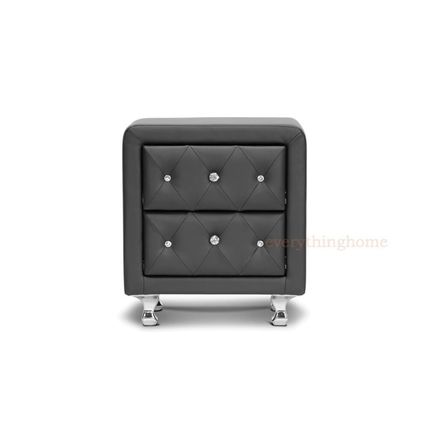 Nightstand Faux Leather Crystal Tufted Foam Padded Upholst. White, Black Or Pink