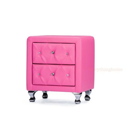 Nightstand Faux Leather Crystal Tufted Foam Padded Upholst. White, Black Or Pink
