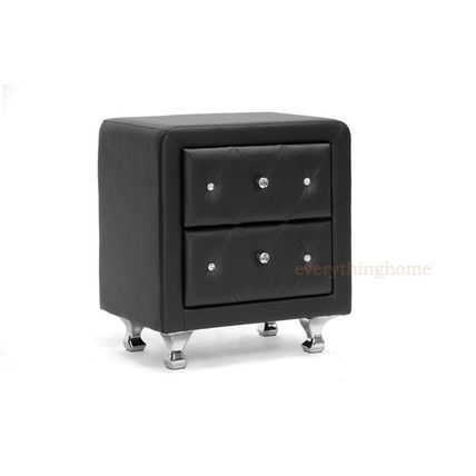 Nightstand Faux Leather Crystal Tufted Foam Padded Upholst. White, Black Or Pink