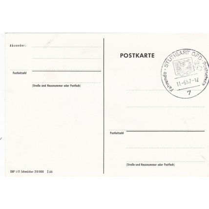 West Germany 1967 Koniglich Bayern Postmen Stuttgart OPD cancel Postcard